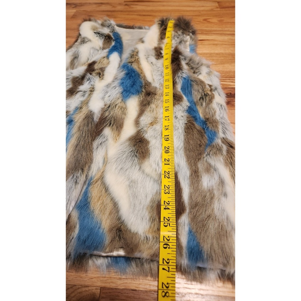 Luxe Patchwork Faux Fur Vest Soft Sleek Brown Blue Multi Mob Wife Aesthetic S - Picture 9 of 10